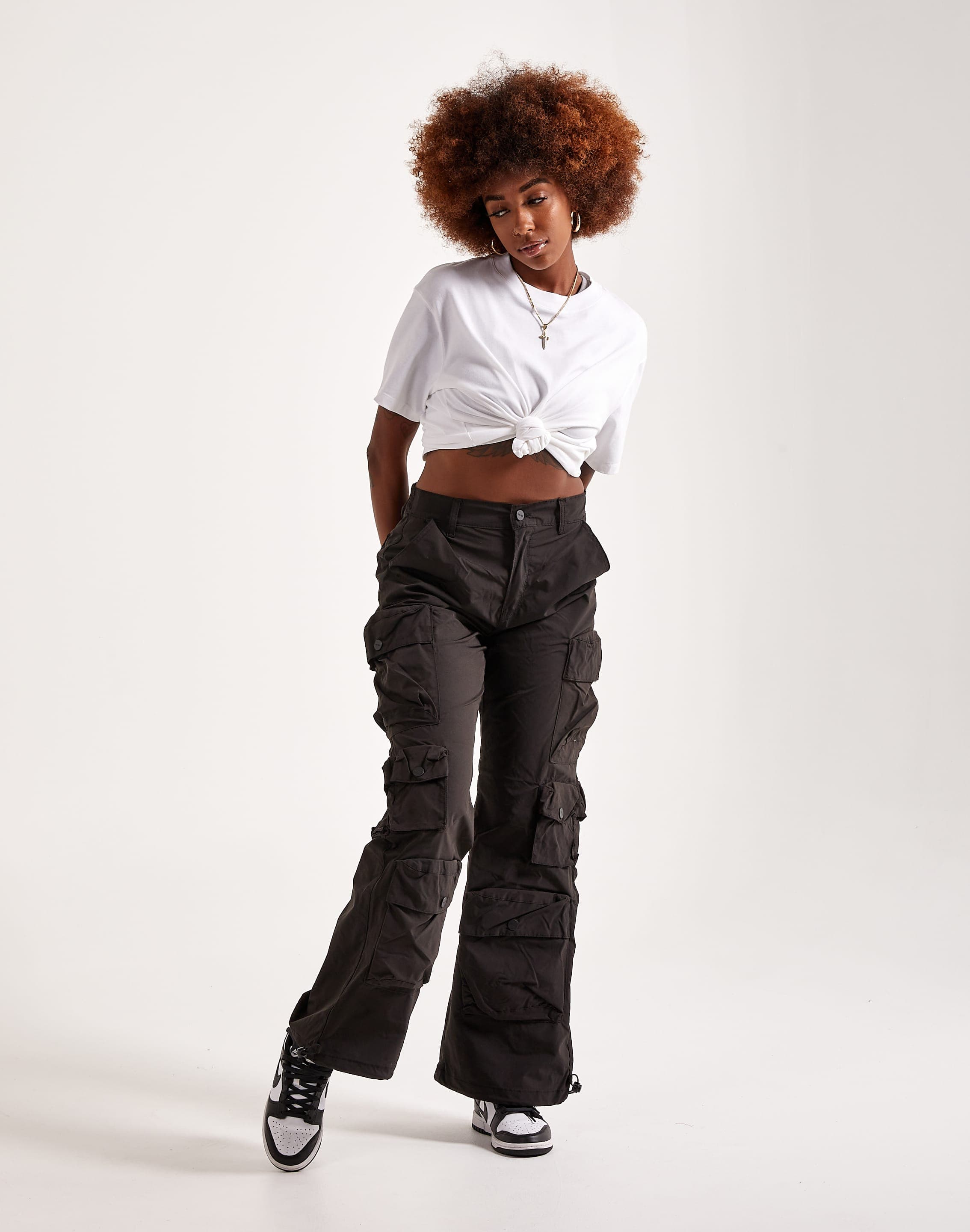 GEMMA RAE Low Rise Wide Leg Womens Cargo Pants - BLACK DENIM | Tillys